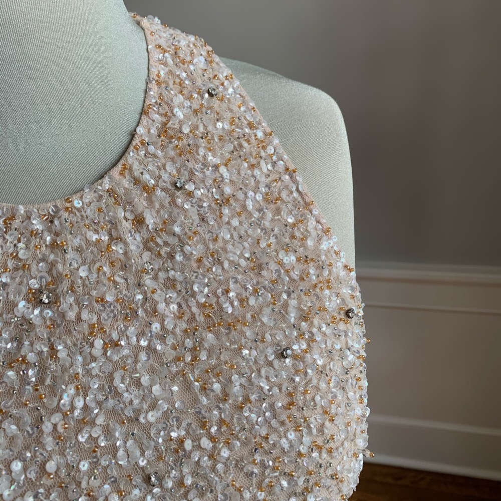 Alice + Olivia Sparkling Sequin Mini Dress in Cream and Gold
